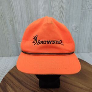 Vintage Browning Orange Nylon Orange Rope Cord Adjustable Cap Hat Mesh Hunting